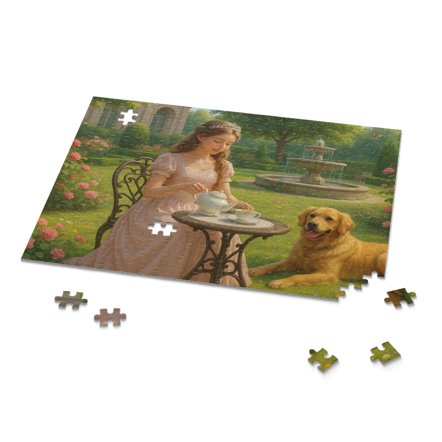 Charming Garden Princess Tea Party Puzzle - Perfect Gift for Princess Dog Lovers
