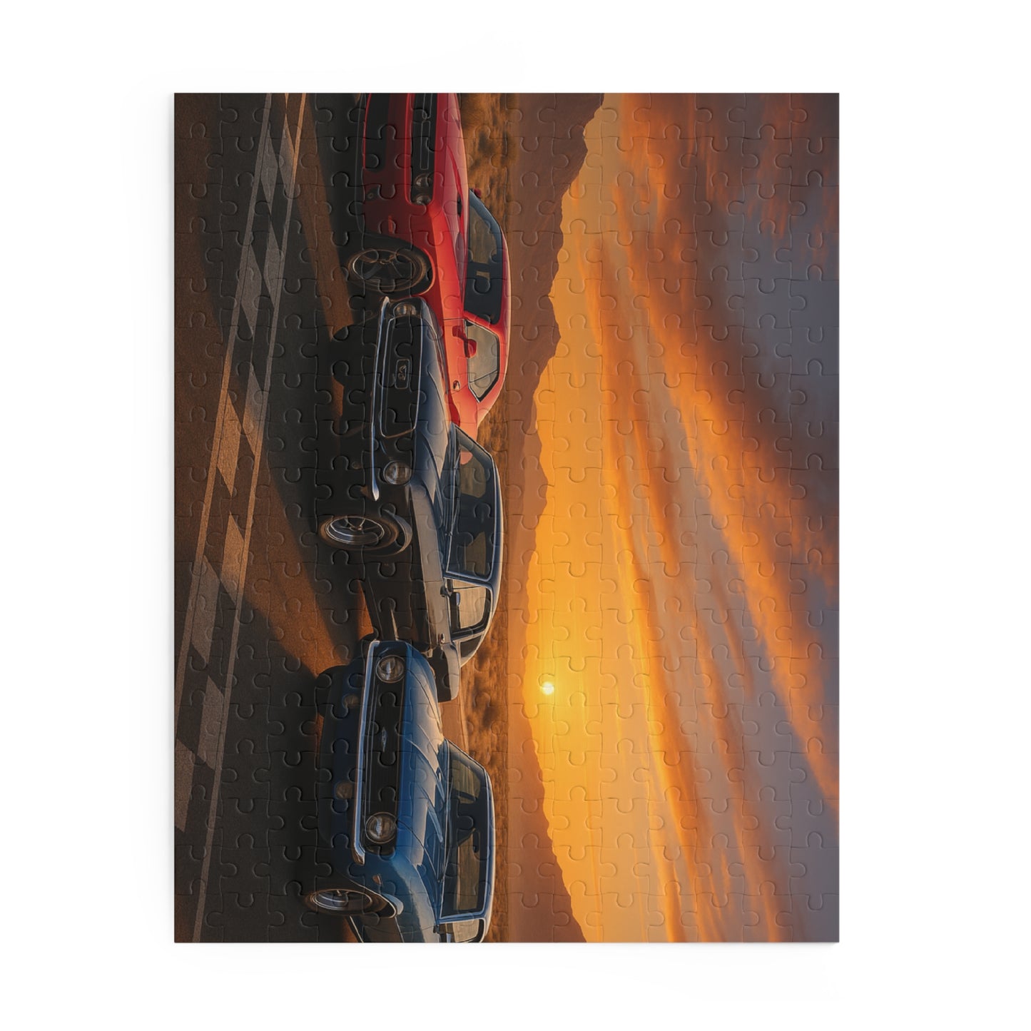 Vintage Muscle Car Sunset Puzzle for Automotive Lovers