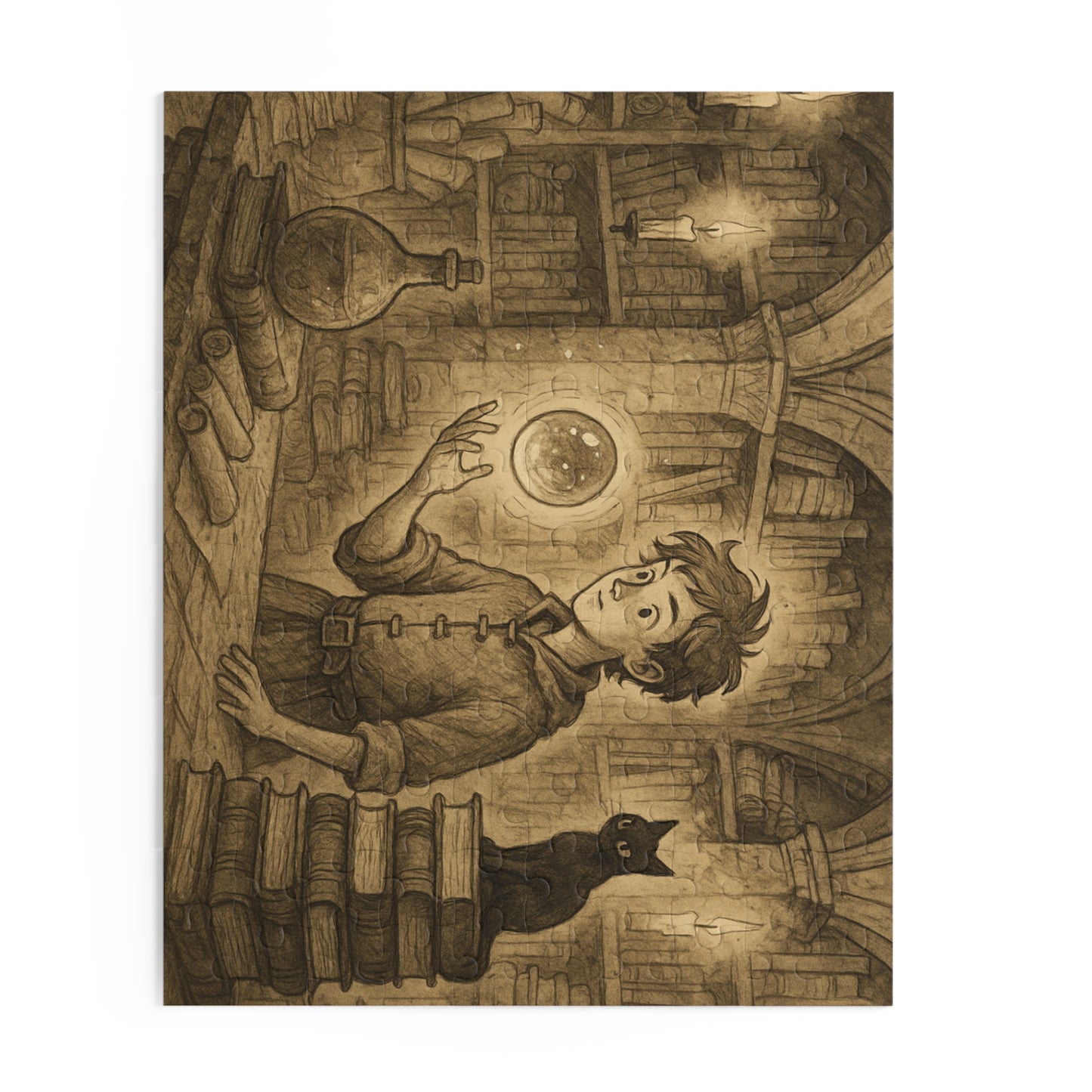 Arcane Library: Teen Alchemist and Floating Orb Puzzle Art