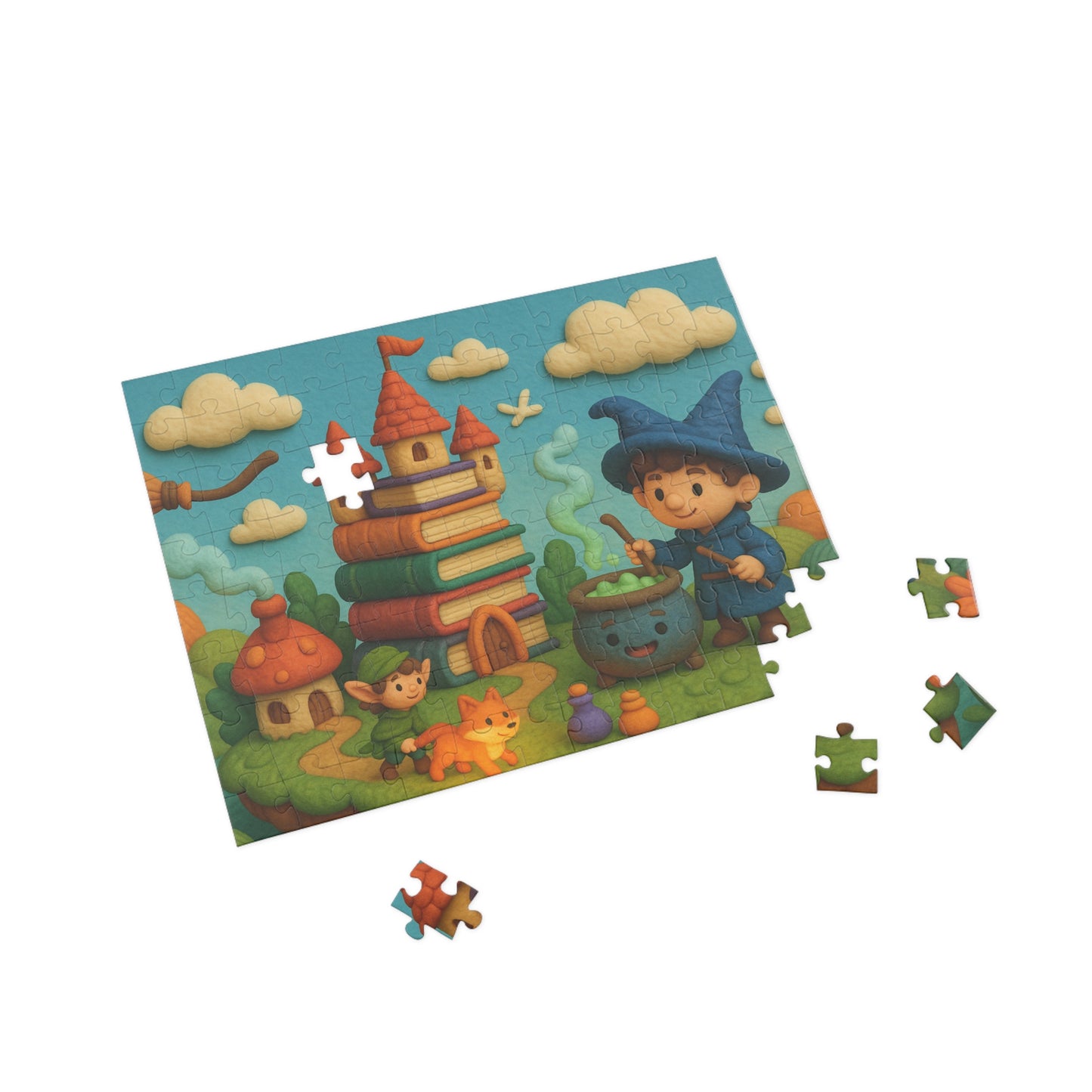 Floating Island Magic: Book Castle and Wizard Puzzle Scene