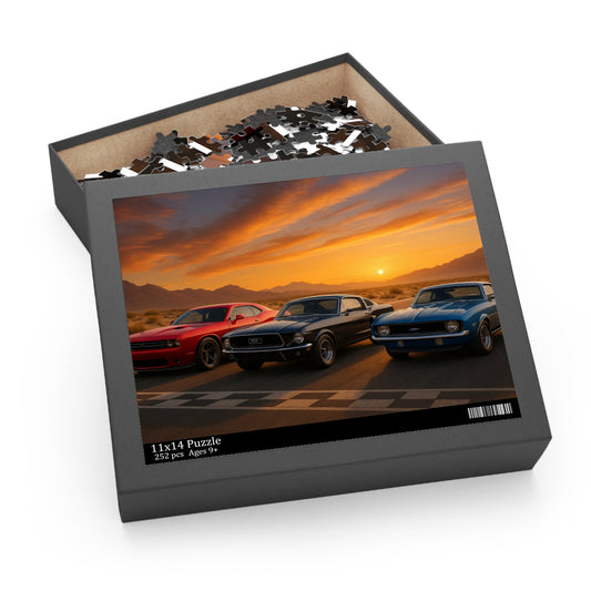 Vintage Muscle Car Sunset Puzzle for Automotive Lovers