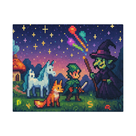 Pixel Showdown: Knight, Unicorn, and Witch Puzzle Art