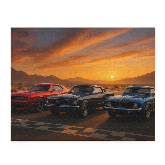Vintage Muscle Car Sunset Puzzle for Automotive Lovers