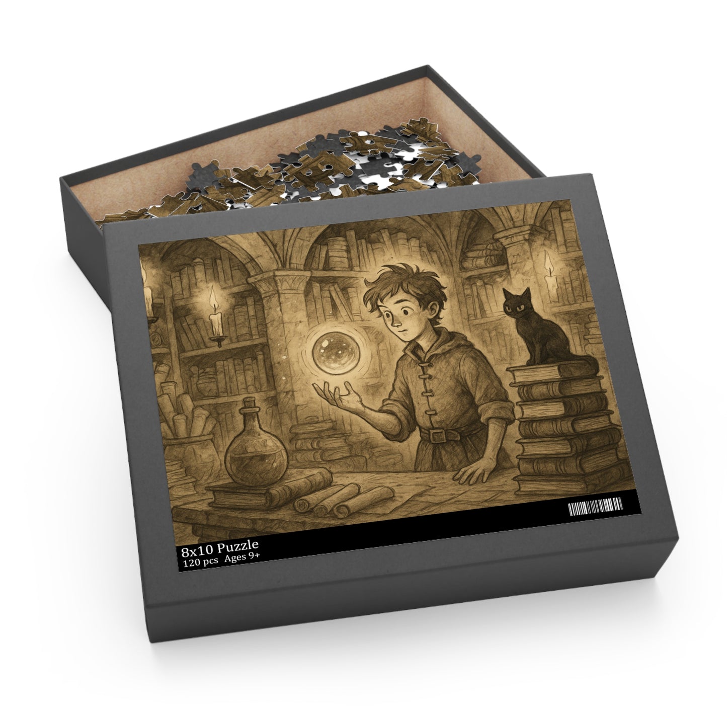 Arcane Library: Teen Alchemist and Floating Orb Puzzle Art