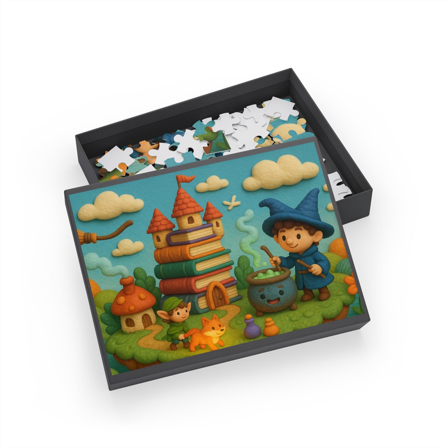Floating Island Magic: Book Castle and Wizard Puzzle Scene