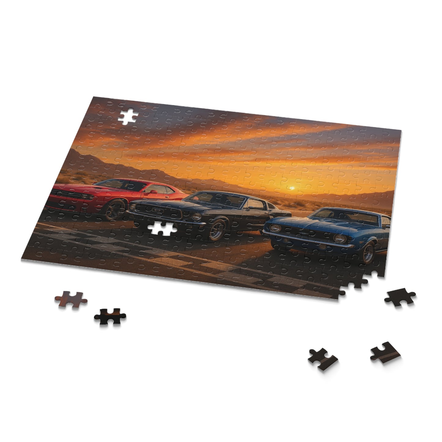 Vintage Muscle Car Sunset Puzzle for Automotive Lovers
